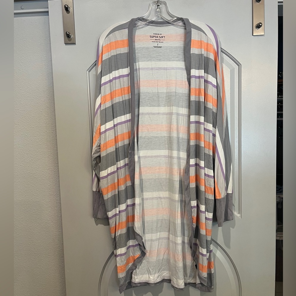 Torrid Multicolor striped Super Soft Knit open Cardigan/ kimono. GUC!